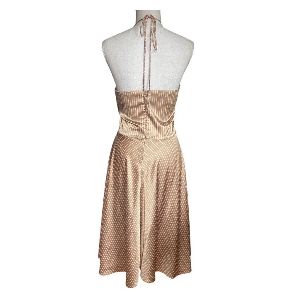 Vintage Alyn Paige Satin Stripe Halter Midi‎ Dress Retro Y2k Coquette Sz M